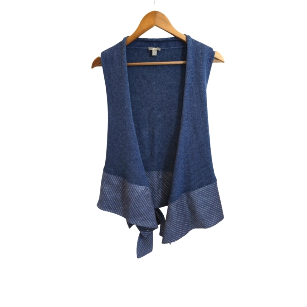 J JIL Linen Cotton Blend Pinstripe Asymetrical Open Sweater Vest Large‎ Petite